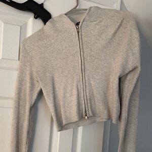 BRANDY MELVILLE Gray Ribbed Zip-Up Sweater